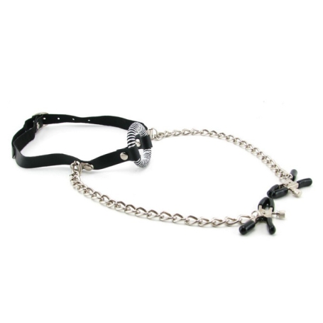 Кляп с зажимами O-Ring Gag &amp; Nipple Clamps